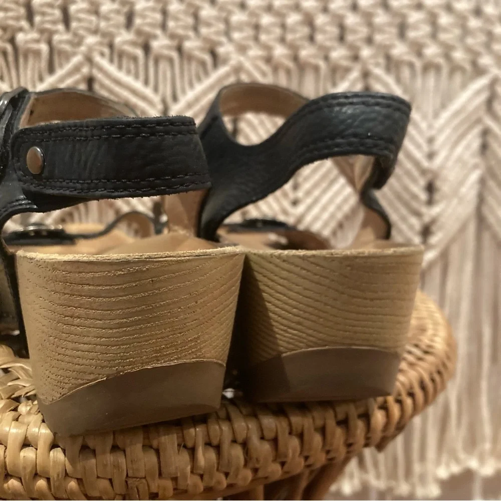 Dansko Tricia Black Milled Burnished Strappy Chunky Wooden Clogs - Picture 7 of 12